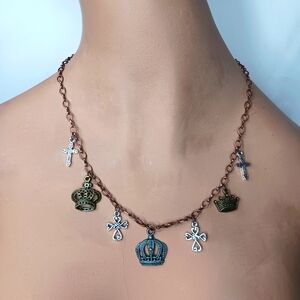 Mixed Metal Necklace with Crowns with Crosses.
